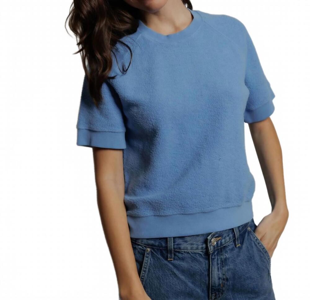 NEW PERFECTWHITETEE kennedy core fleece short sleeve ziggy sweatshirt in pacific
